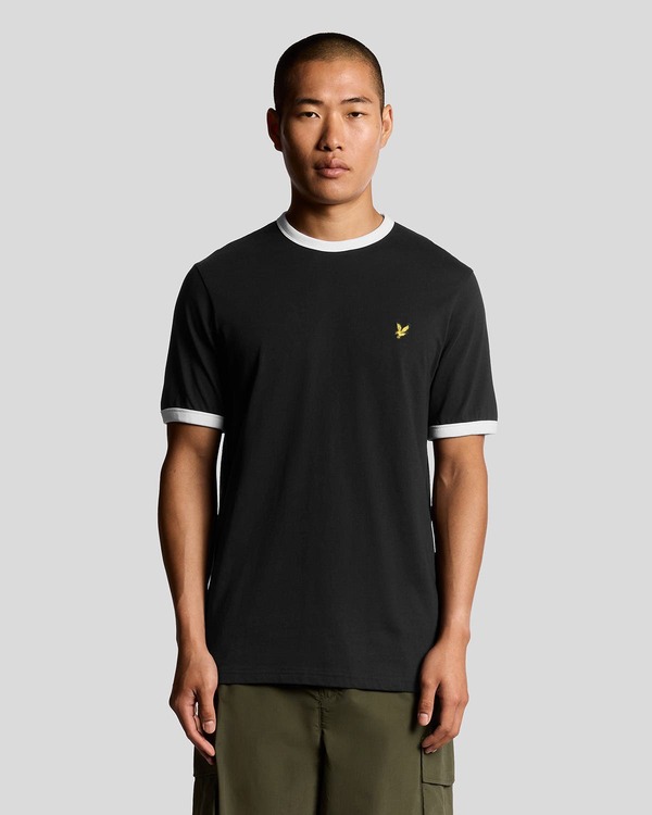 ライルアンドスコット メンズ トップス Tシャツ Lyle & Scott Ringer T-shirt Jet Black/ White ホワイト｜ReVida 店
