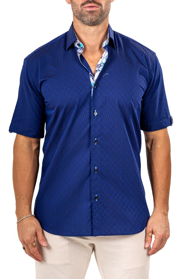 マセオ メンズ トップス プルオーバー 綿織物 Maceoo Galileo Marthy Short Sleeve Cotton Button-Up Shirt Blue 青味