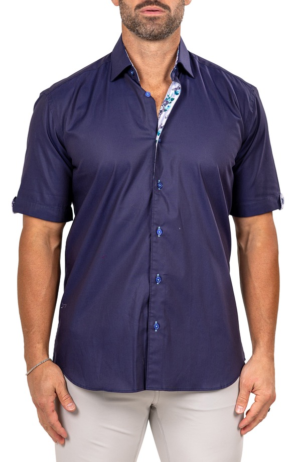 マセオ メンズ トップス プルオーバー 綿織物 Maceoo Galileo Marty Short Sleeve Cotton Button-Up Shirt Blue 青味