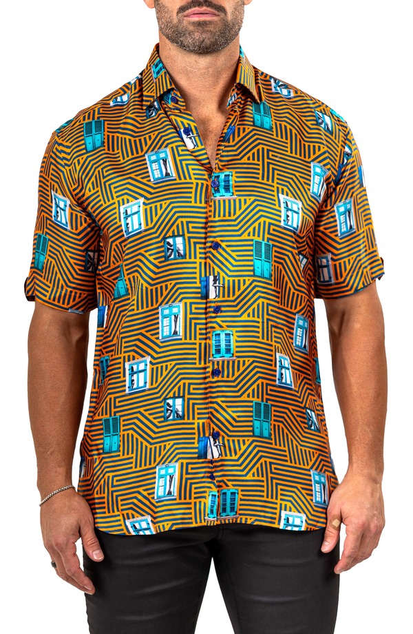 マセオ メンズ トップス プルオーバー Maceoo Galileo Marthy Short Sleeve Button-Up Shirt Yellow 黄色