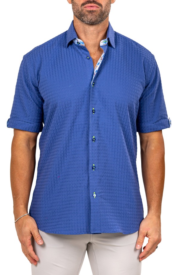 マセオ メンズ トップス シャツ コットン Maceoo Galileo Marthy Short Sleeve Cotton Button-Up Shirt Blue ブルー