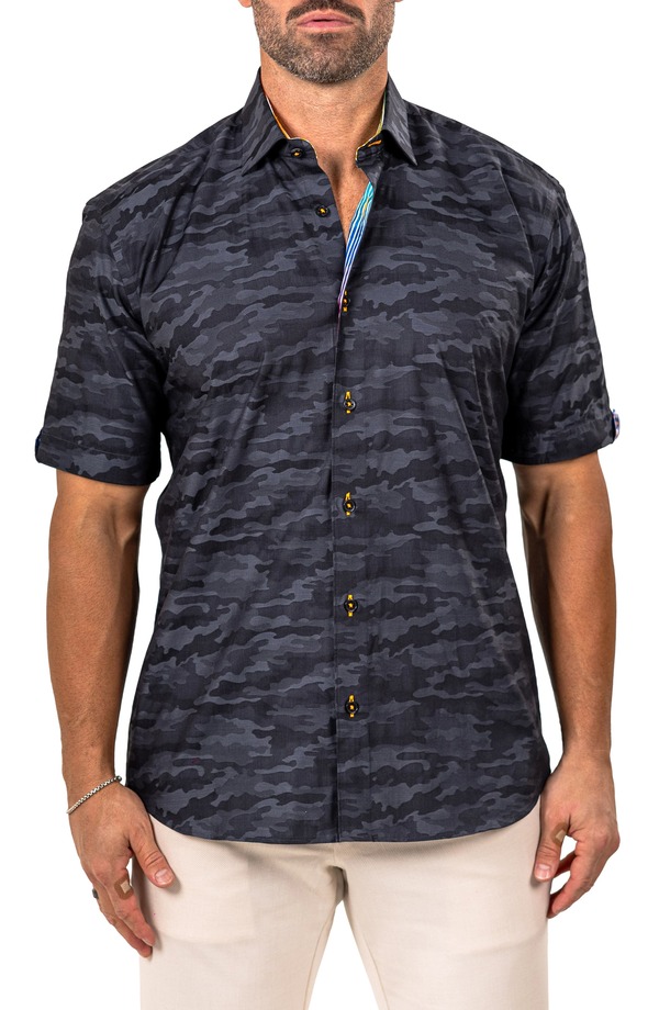 マセオ メンズ トップス シャツ コットン Maceoo Galileo Marthy Short Sleeve Cotton Button-Up Shirt Black ブラック