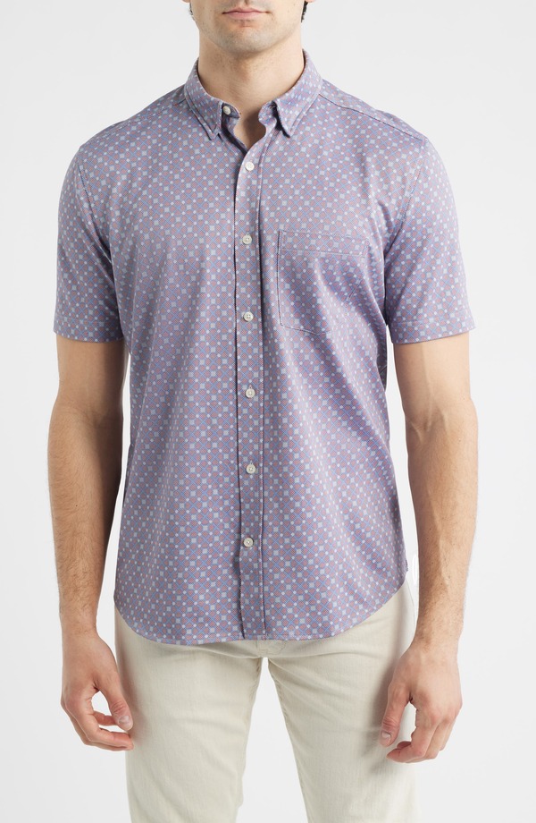 ジョンストンアンドマーフィー メンズ トップス プルオーバー Johnston \u0026 Murphy XC Flex Ascend Short Sleeve Button-Up Shirt Burgundy Diamond Grid バーガンディ