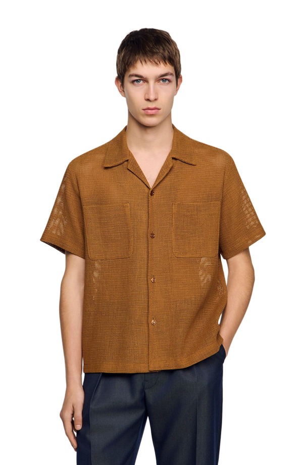 サンドロ メンズ トップス シャツ メッシュ SANDROpenwork meshirt Camel キャメル