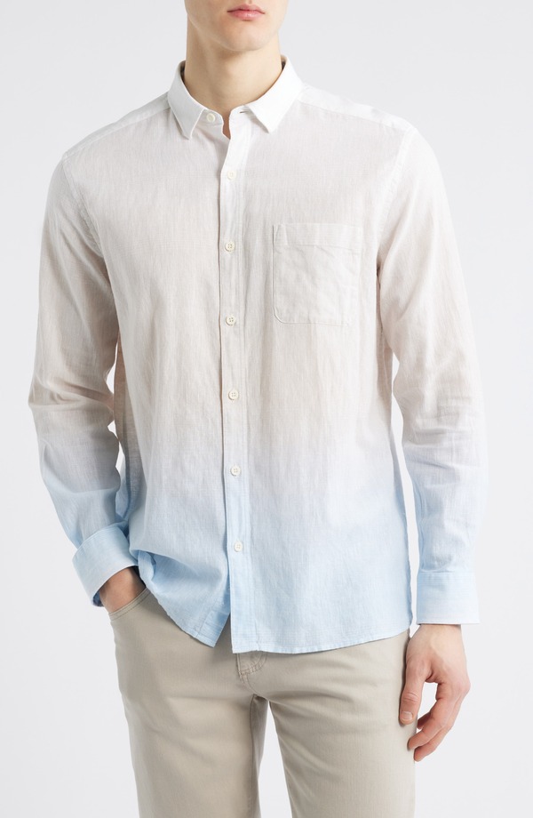 ジョンストンアンドマーフィー メンズ トップス プルオーバー 綿織物 リネン Johnston \u0026 Murphy Ombr Linen \u0026 Cotton Button-Up Shirtan/Blue 青味