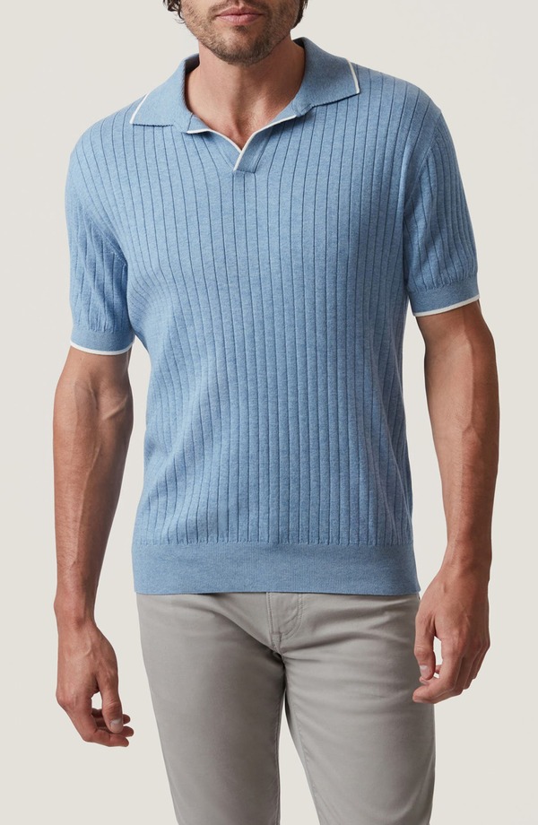 34ヘリテージ メンズ アウター パーカー・スウェット ポロシャツ セーター 34 Heritage Rib Short Sleeve Polo Sweater Blue ブルー|ReVida 店