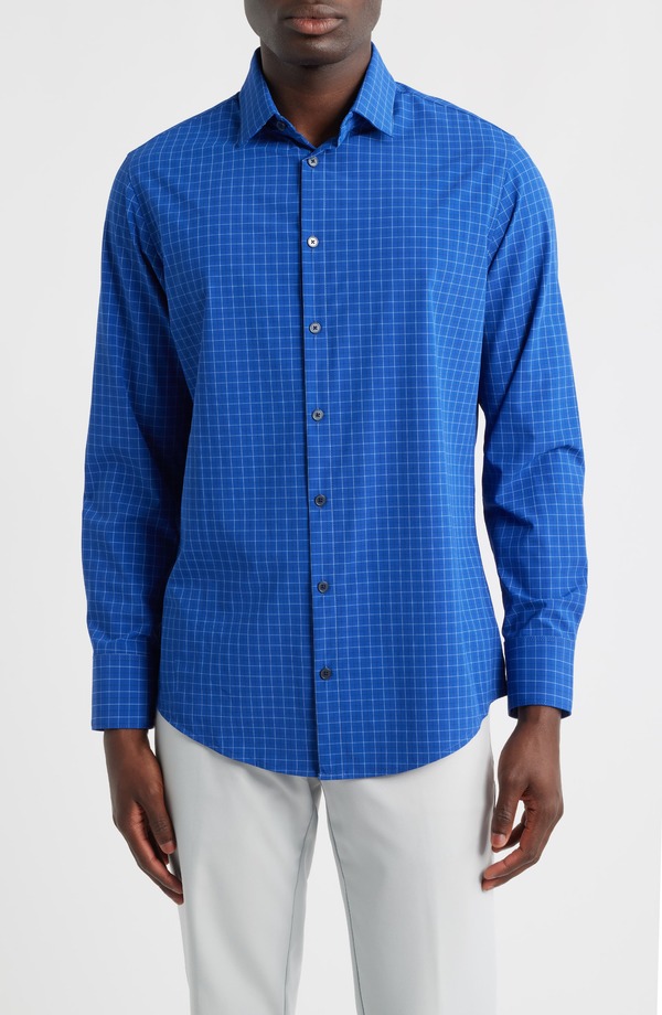 ミズンメイン メンズ トップス シャツ Mizzen+Main Leeward No Tuck Trim Fit Plaid Performance Button-Up Shirt Cobalt Manor Plaid コバルト