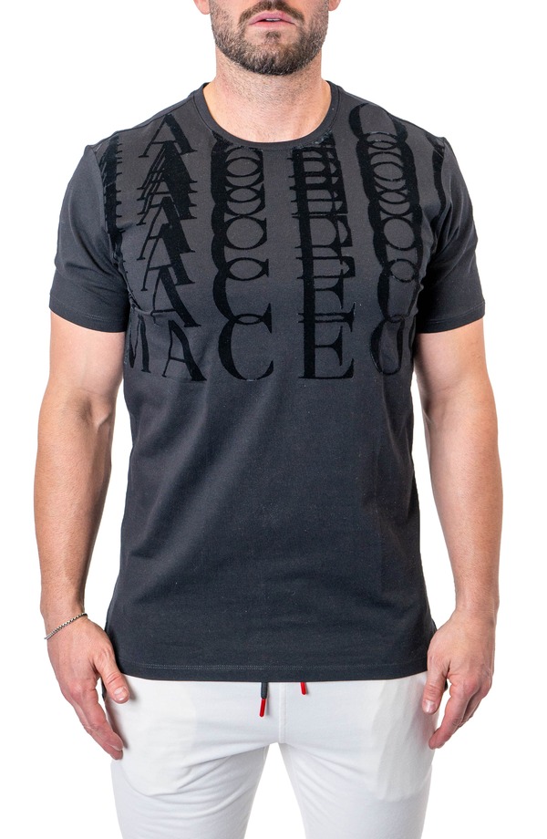 マセオ メンズ トップス Tシャツ コットン ロゴ Maceoo Repetition Black Logo Appliqu Stretch Cotton T-Shirt Black ブラック