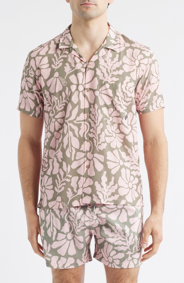 ボーディーズ メンズ トップス シャツ フラワー柄 プリント フラワー Boardies Floral Print Camp Shirt Olive/ Pink ピンク｜ReVida 店