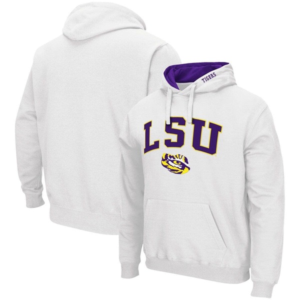 コロシアム メンズ アウター パーカー・スウェット ロゴ Men's Colosseum White LSU Tigers Arch & Logo 3.0 Pullover Hoodie White ホワイト|ReVida 店