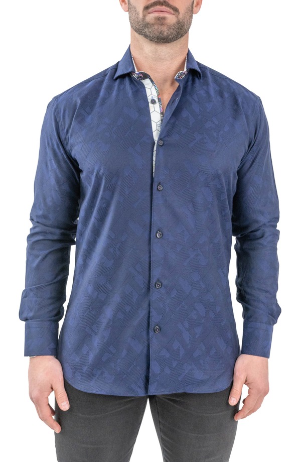 マセオ メンズ トップス プルオーバー Maceoo Einstein Jacqceepblack Navy Button-Up Shirt Blue 青色