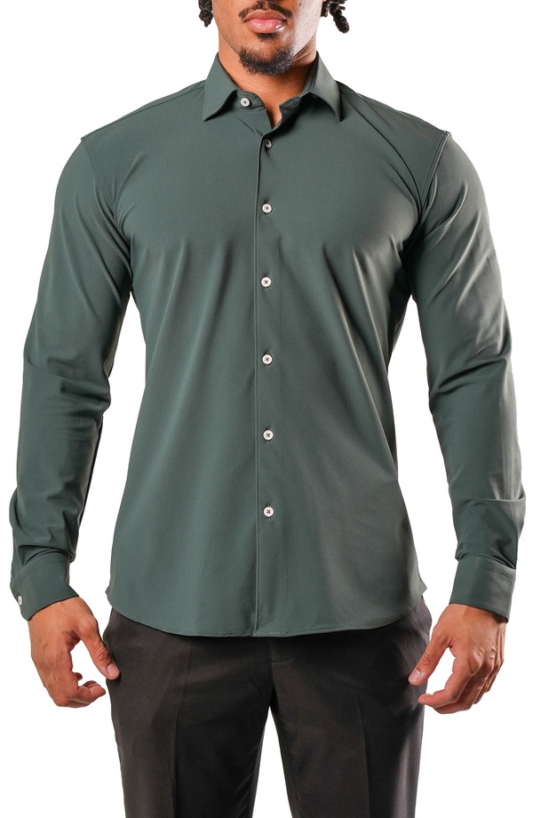 マセオ メンズ トップス シャツ コットン Maceoo Fibonacci Green Micropattern Stretch Cotton Blend Button-Up Shirt Green グリーン|ReVida 店