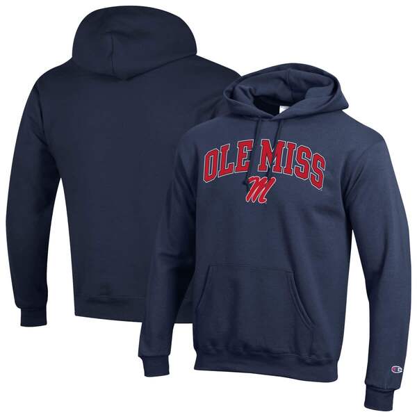 チャンピオン メンズ アウター パーカー・スウェット ロゴ フリース Men'sChampionavy Ole Miss Rebels Arched Logo Fleece Pullover Hoodie Navy ネイビー