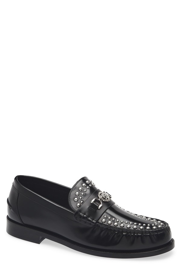 ヴェルサーチ メンズ シューズ スリッポン・ローファー Versace Medusa \u002795 Studded Loafer Black-Palladium 黒いこと