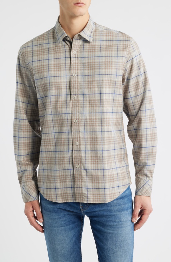 ジェームスカンベル メンズ トップス プルオーバー 綿織物 James Campbell Espana Modern Fit Plaid Cotton Button-Up Shirt Grey 薄墨色