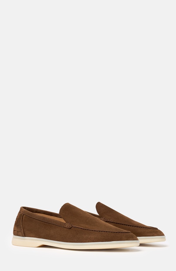 スカロッソ メンズ シューズ スリッポン・ローファー SCAROSSO Ludovico Woven Loafers Chocolate - Suede 黒茶