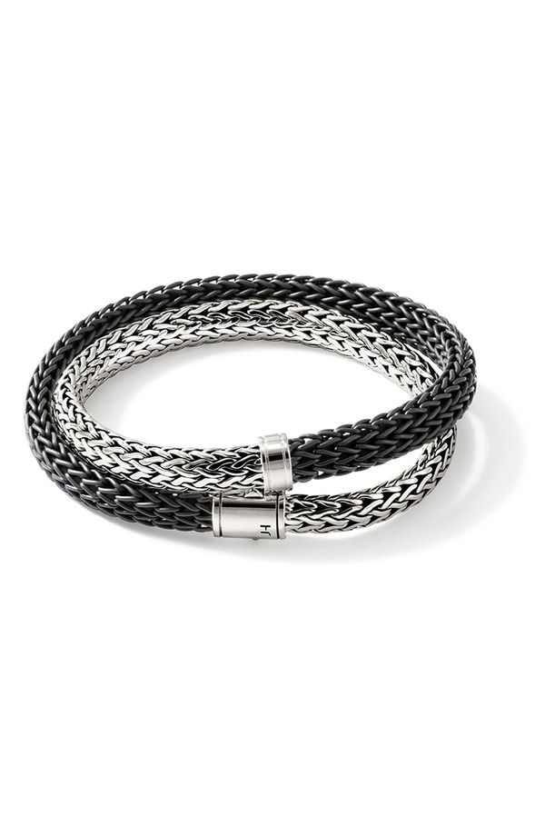 ジョン・ハーディー メンズ 付属物 ブレスレット・バングル・アンクレット John Hardy Icon Wrap Sterling Silverubber 4.5粍 Silver/Black 黒いこと