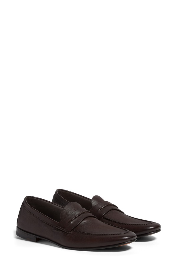 ゼニア メンズ シューズ スリッポン・ローファー なめし革 ZEGNA Black Natural Grain Leather Driving Loafer Dark Brown 赤銅色