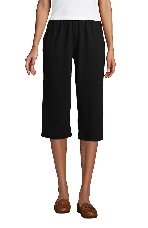 ランズエンド レディース ボトムス ハーフパンツ・ショーツ キャップ ニット Lands' End Sport Knit High Riselastic Waist Capri Pants Black ブラック|ReVida 店