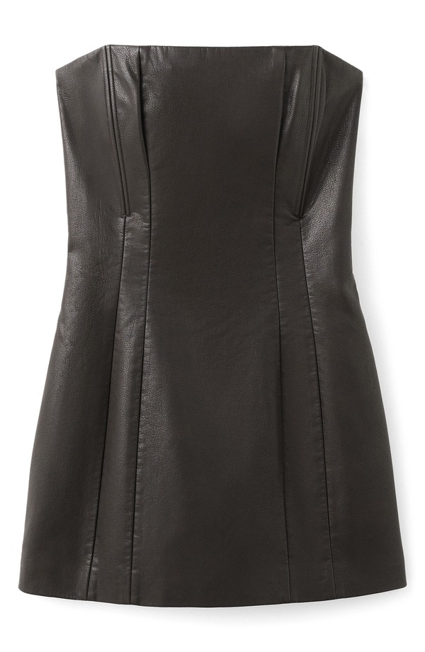 マンゴ レディース トップス ワンピース ミニ ストラップレス レザー フェイクレザー MANGO Strapless Faux Leather Minidress Chocolate チョコレート