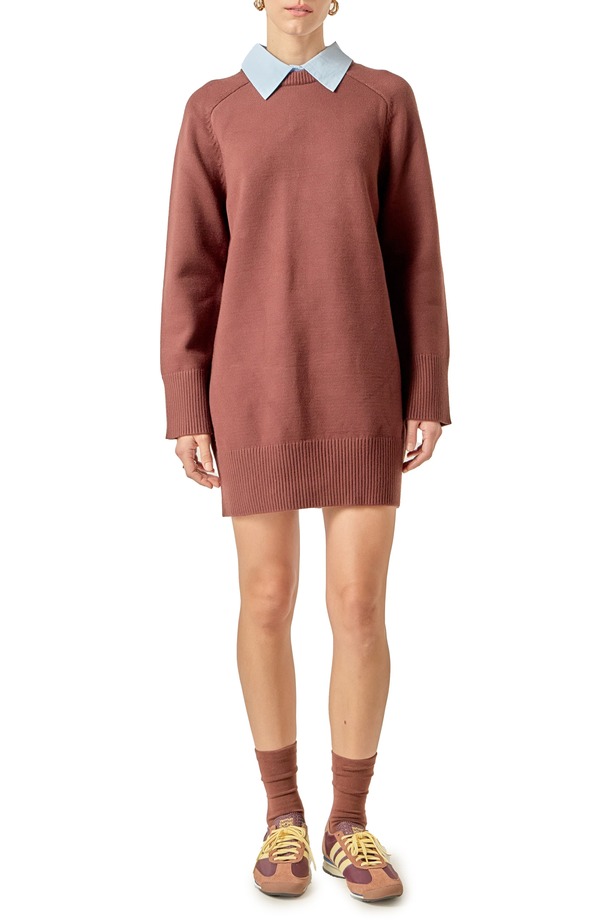 イングリッシュファクトリー レディース トップス ワンピース セーター English Factory Crew Sweater Dress Chocolate Brown ブラウン