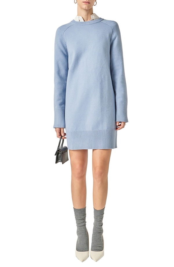 イングリッシュファクトリー レディース トップス ワンピース セーター English Factory Crew Sweater Dresslate Blue スレート