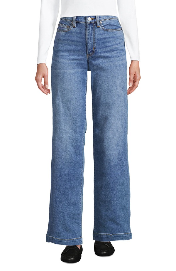 ランズエンド レディース ボトムス デニムパンツ ワイドレッグ ジーンズ Lands' End High Rise Wide Leg Denim Jeans Beau Blue ブルー|ReVida 店