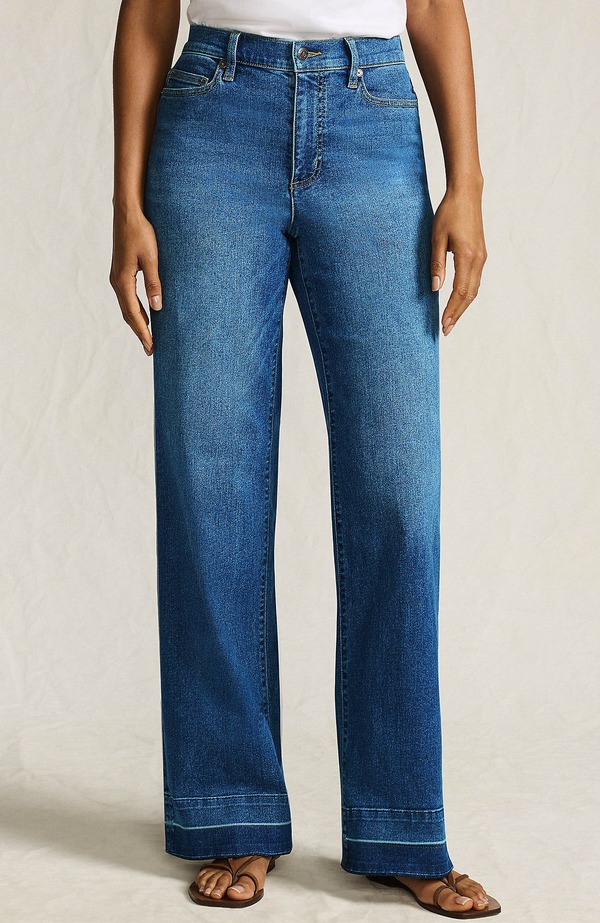 ランズエンド レディース ボトムス デニムパンツ ワイドレッグ ジーンズ Lands' End High Rise Wide Leg Denim Jeans Indigo Tide Blue インディゴ｜ReVida 店