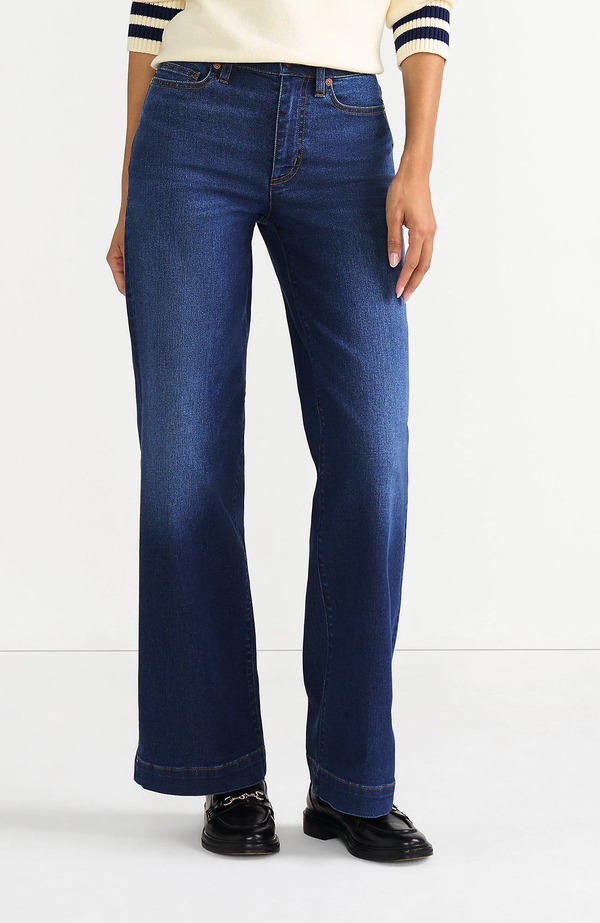 ランズエンド レディース ボトムス デニムパンツ ワイドレッグ ジーンズ Lands' End High Rise Wide Leg Denim Jeans Royal Indigo インディゴ｜ReVida 店