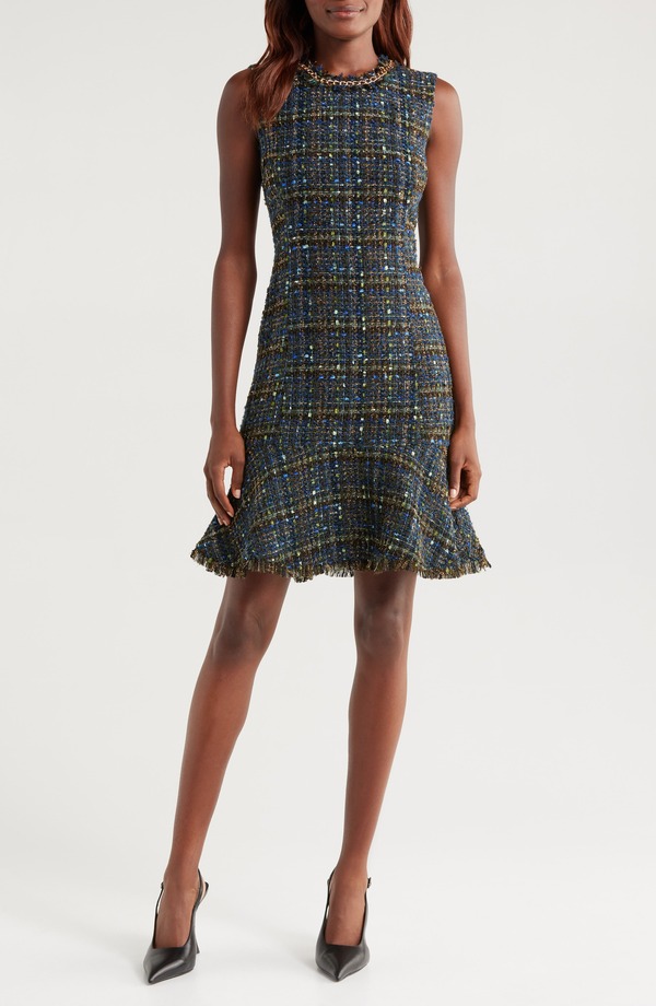 タハリエーエスエル レディース トップス ワンピース トール ツイード Tahari ASL Chain Detail Metallic Tweedress Black Mult ブラック