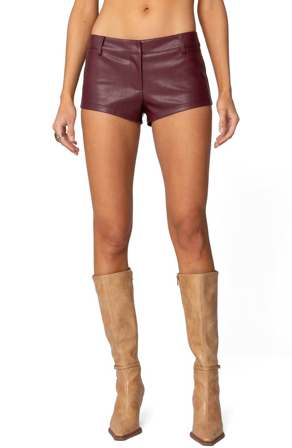 アディクテッド レディース ボトムス ハーフパンツ・ショーツ ショートパンツ レザー フェイクレザー EDIKTED Melaney Faux Leather Micro Shorts Burgundy バーガンディ