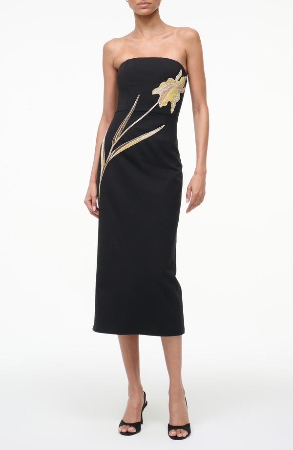 スタウド レディース トップス ワンピース フラワー柄 ストラップレス レース フラワー STAUD Brooke Beaded Placed Floral Strapless Column Dress Night Iris