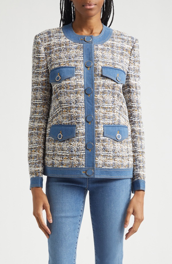 ヴェロニカ ベアード レディース アウター ジャケット・ブルゾン ツイード デニム Veronica Beard Ainslee Tweed & Denim Jacket Navy Multi ネイビー
