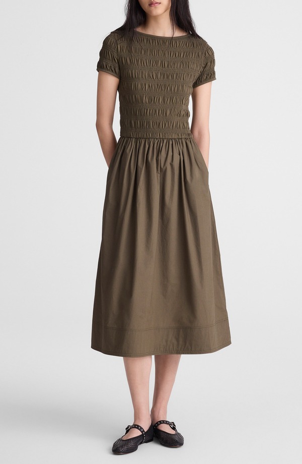 メイドウェル レディース トップス ワンピース ミディ シャーリング Madewell Smocked Boatneck Midi Dress Faded Ivy
