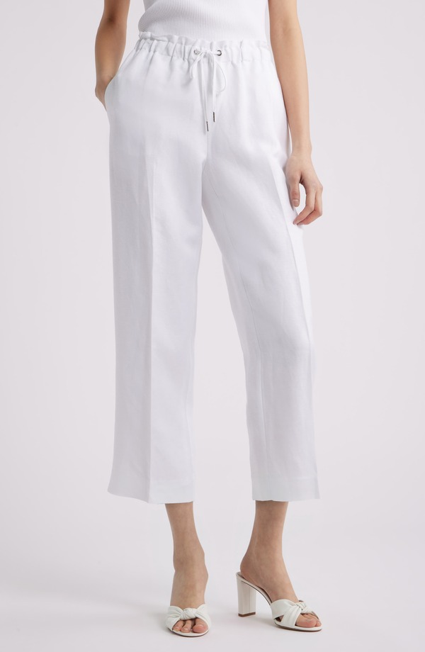アンクライン レディース ボトムス レギンス パンツ リネン Anne Klein Linen Blendrawstring Pants Crisp White ホワイト