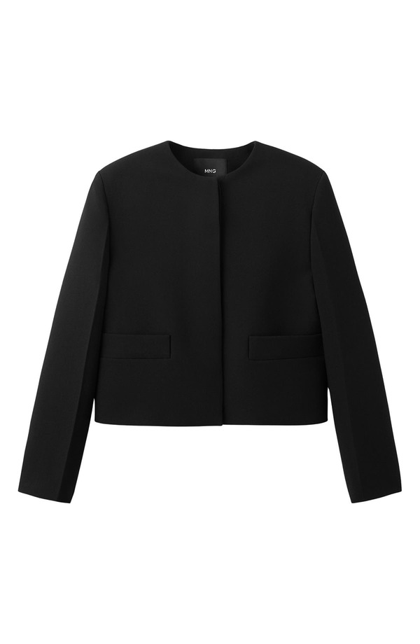 マンゴ レディース アウター 上衣・上衣 MANGO Americana Louis Collarless Jacket Black 黒いこと
