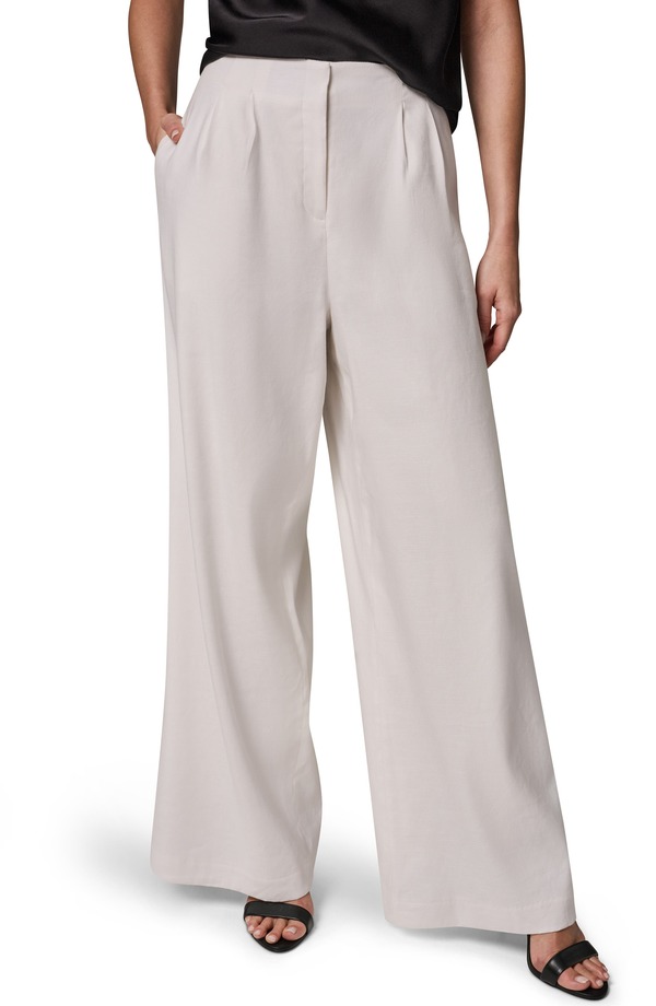 ダナ キャラン ニューヨーク州 レディース ボトムス レギンス ワイドレッグ ズボン下 リネン Donna Karanew York Wide Leg Linen Blend Pants Cream 皮膚軟化剤