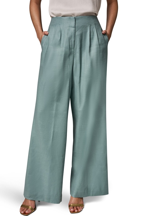 ダナ キャラン ニューヨーク州 レディース ボトムス レギンス ワイドレッグ ズボン下 リネン Donna Karanew York Wide Leg Linen Blend Pants Waterlily