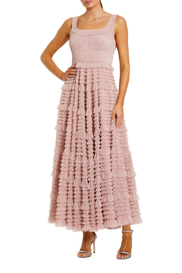 マックダガル レディース トップス ワンピース ティアード フリル ノースリーブ マキシ Mac Duggal Micro Ruffle Sleevelesscoop Neck Tiered Maxi Dress Rose