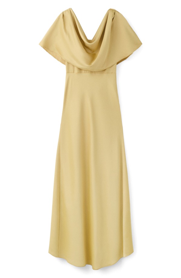 マンゴ レディース トップス ワンピース ドレープ サテン マキシ MANGO Drape Neck Satin Maxi Dress Beige ベージュ｜ReVida 店