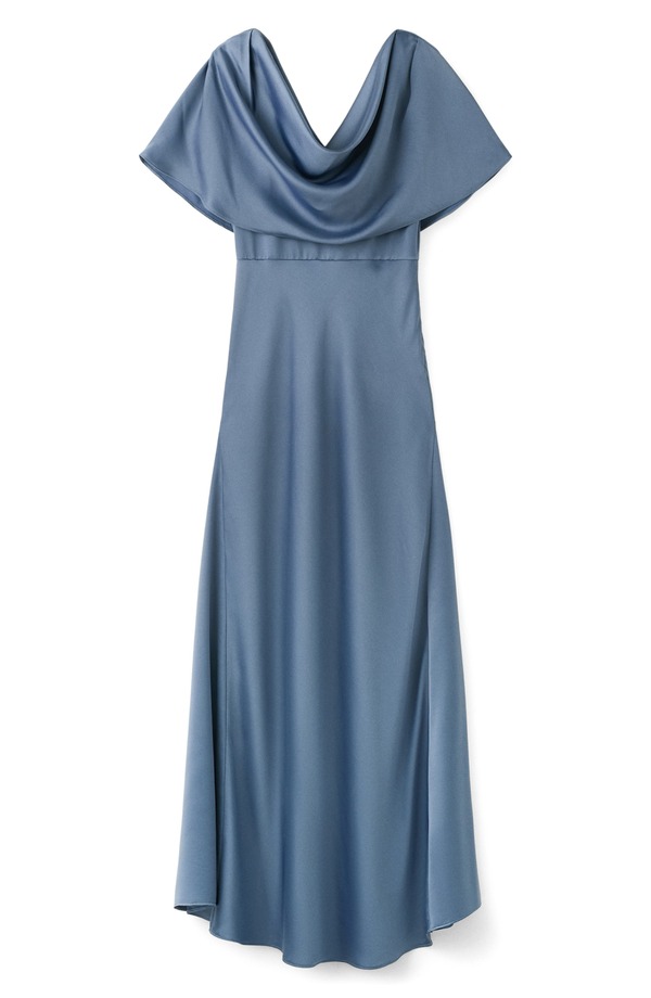 マンゴ レディース トップス ワンピース ドレープ サテン マキシ MANGO Drape Neck Satin Maxi Dress Charcoal チャコール｜ReVida 店