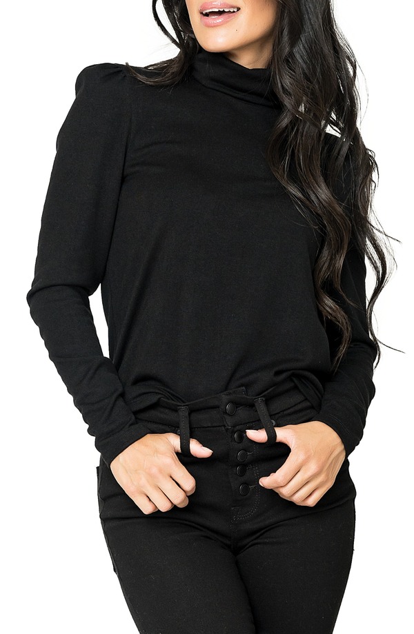 ギブソンルック レディース アウター パーカー・スウェット タートルネック GIBSONLOOK Puff Sleeve Rib Turtleneck Black ブラック