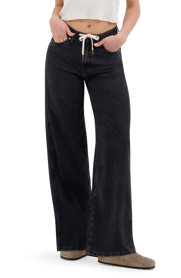 ラングラー レディース ボトムス デニムパンツ ワイドレッグ ジーンズ Wrangler Tie Waist Wide Leg Jeans Rinse Black ブラック