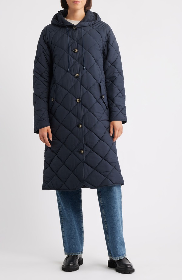 ベルナルド レディース アウター ジャケット・ブルゾン キルティング Bernardo Hooded Quilted Longline Jacket Navy ネイビー