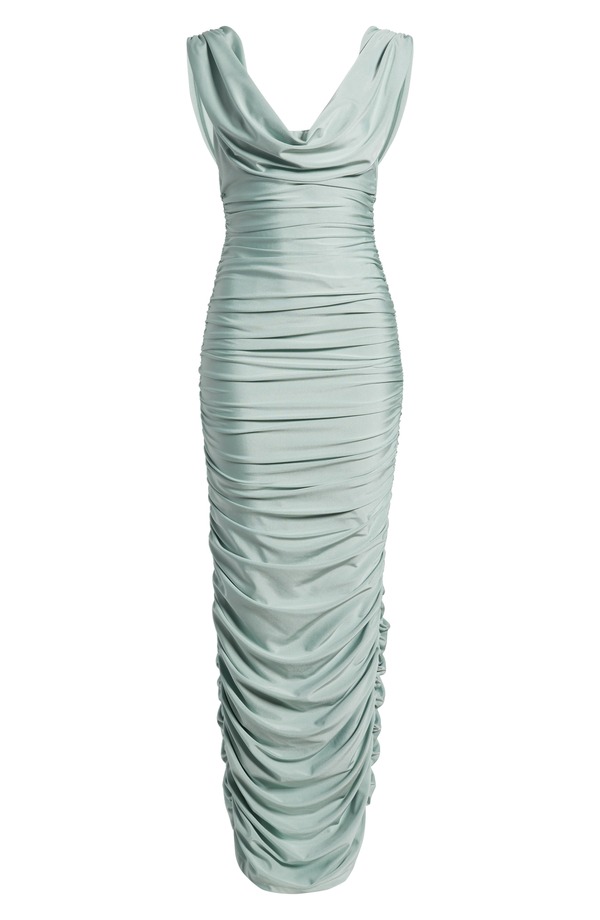 ブラックハロ レディース トップス ワンピース ギャザー サテン Black Halo Evangeline Ruched Satin Gown Creme De Menthe|ReVida 店