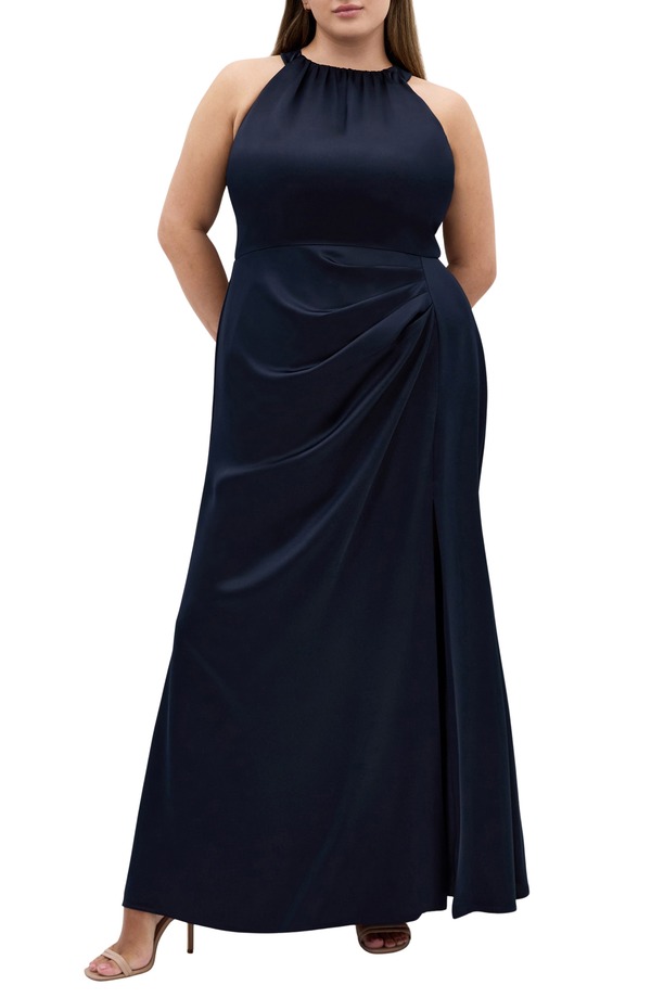シティーシック レディース トップス ワンピース サテン マキシ ホルター City Chicelina Halter Neck Satin Maxi Dress Navy ネイビー