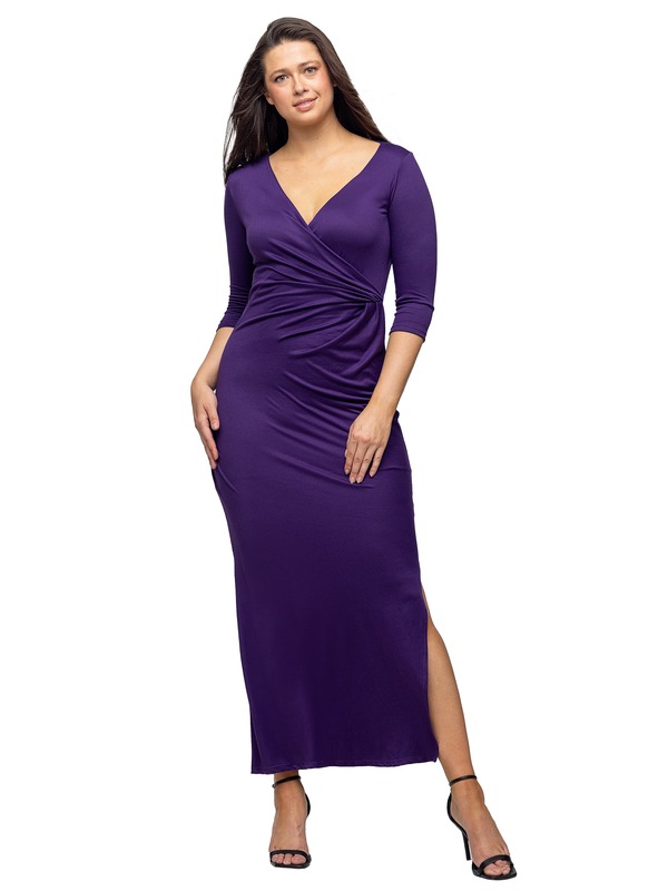 24 セブンコンフォート レディース トップス ワンピース サイドスリット Vネック マキシ 24seven Comfort Apparel Fitted V-Neck Side Slit Maxi Dress Purple パープル