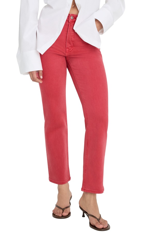 好ましいアメリカン レディース ボトムス ジーンズズボン下 引っ切り無い アンクル デニム Good American Good Icon Ankle Slim Straight Leg Jeans Cherry Red 赤いこと