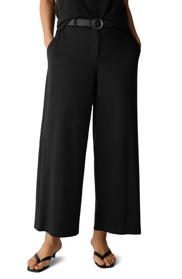 エイリーンフィッシャー レディース ボトムス レギンス ワイドレッグ ご機嫌酉の方角 ズボン下 アンクル Eileen Fisher High Waist Ankle Wide Leg Pants Black 黒いこと