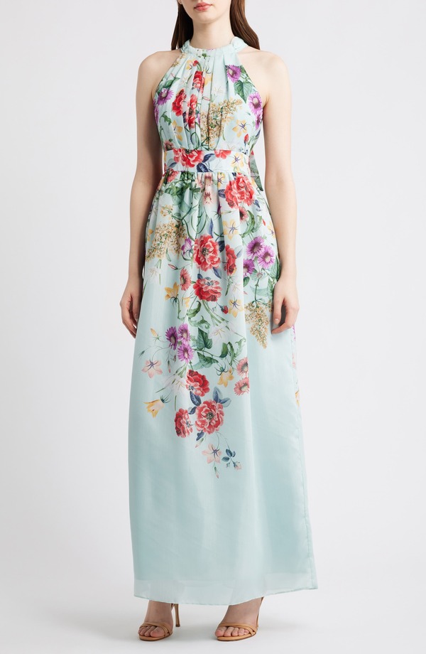 エリザジェイ レディース トップス ワンピース フラワー柄 マキシ フラワー ホルター Eliza J Floral Halter Neck Maxi Dress Mint ミント